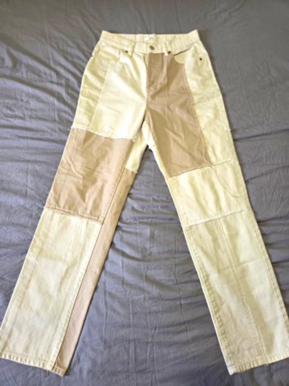 PacSun Womens Patchwork Colorblock Jeans Cream Taupe Button Fly Denim Size 26